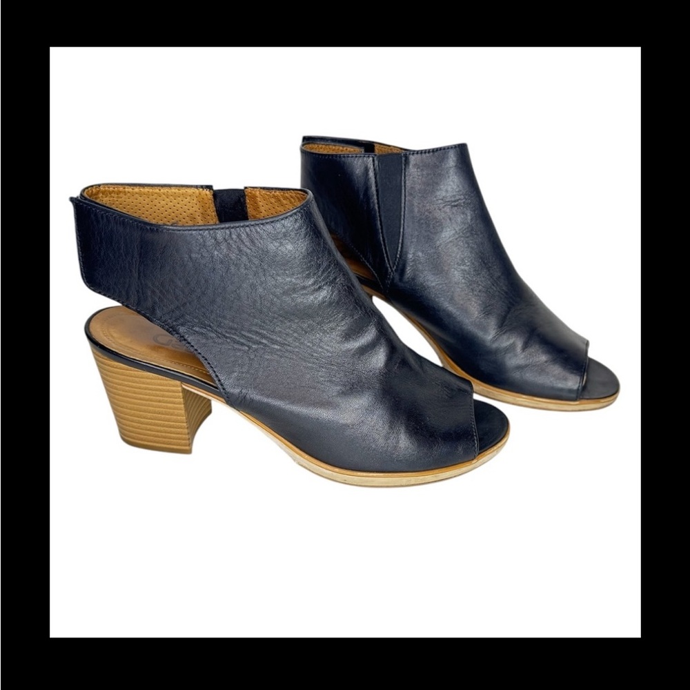 Gabor Peep Toe Black Leather Block Heel Cutout Booties